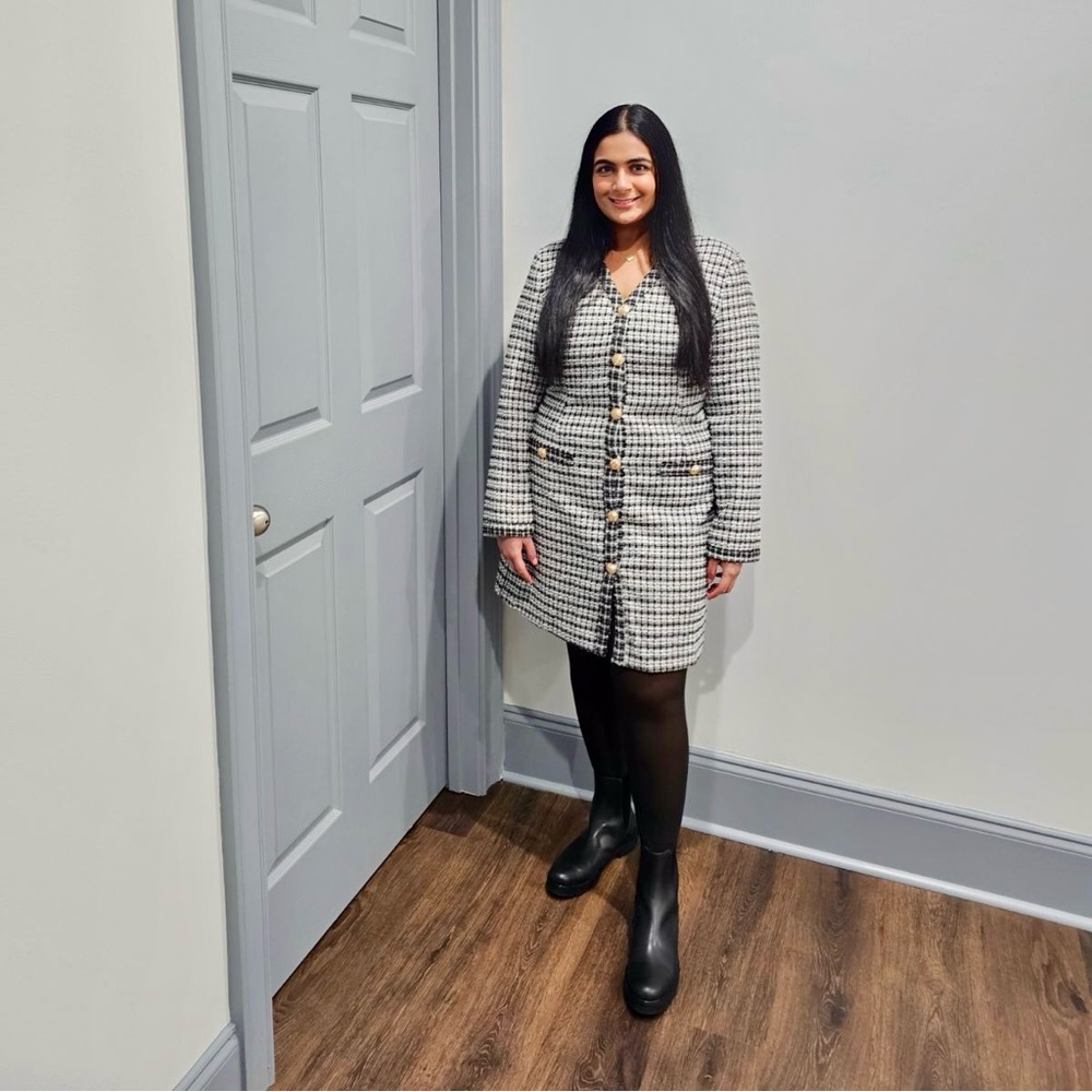 New York and company black and white tweed dress